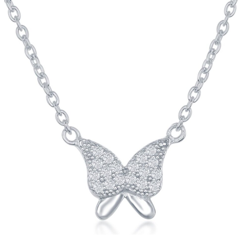 Youth - Sterling Silver CZ Butterfly Necklace and Earrings Set